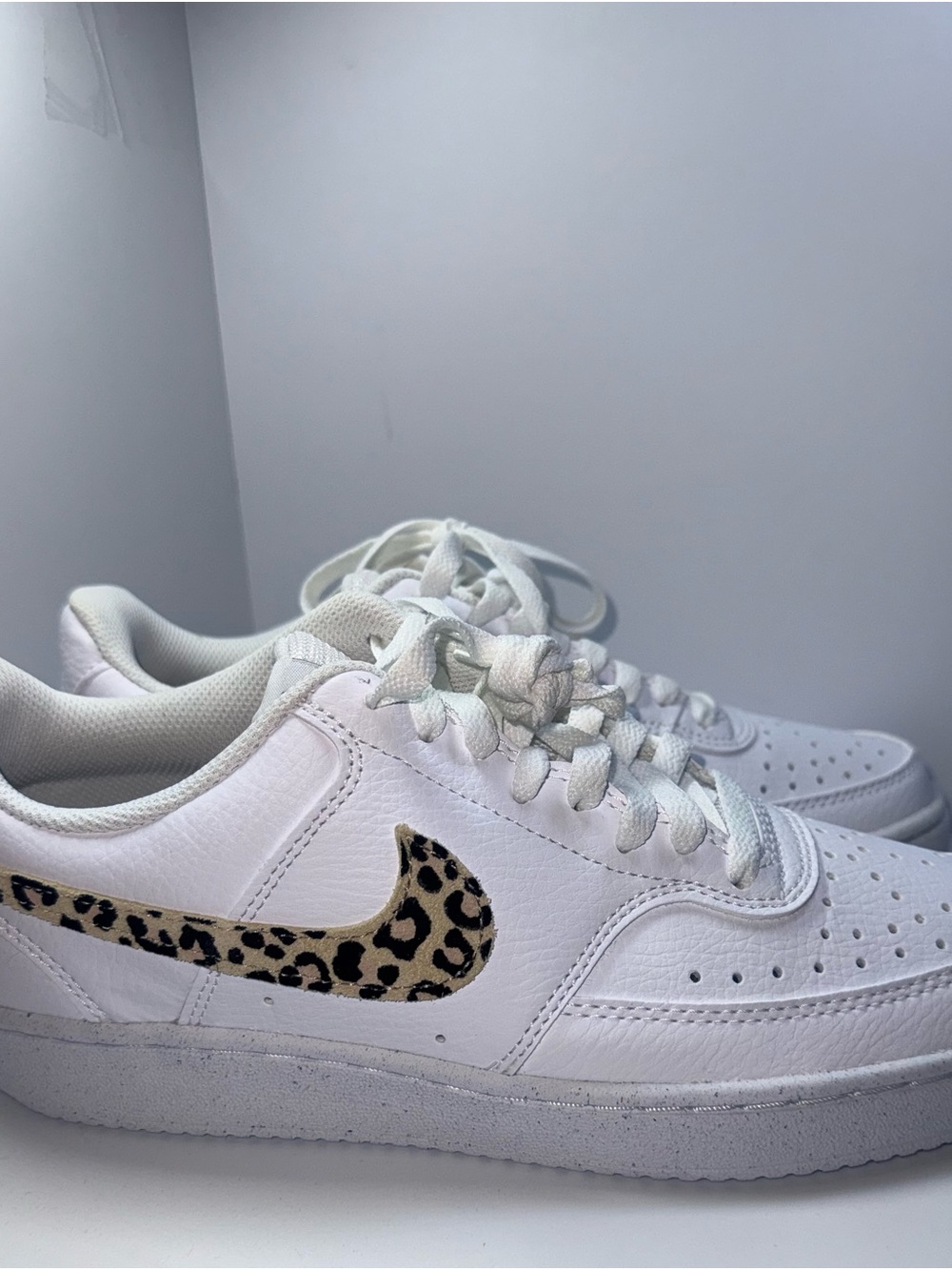 Nike Court Vision Low White Leopard Print Women’s Sneakers Size 8 / EU 39 New!